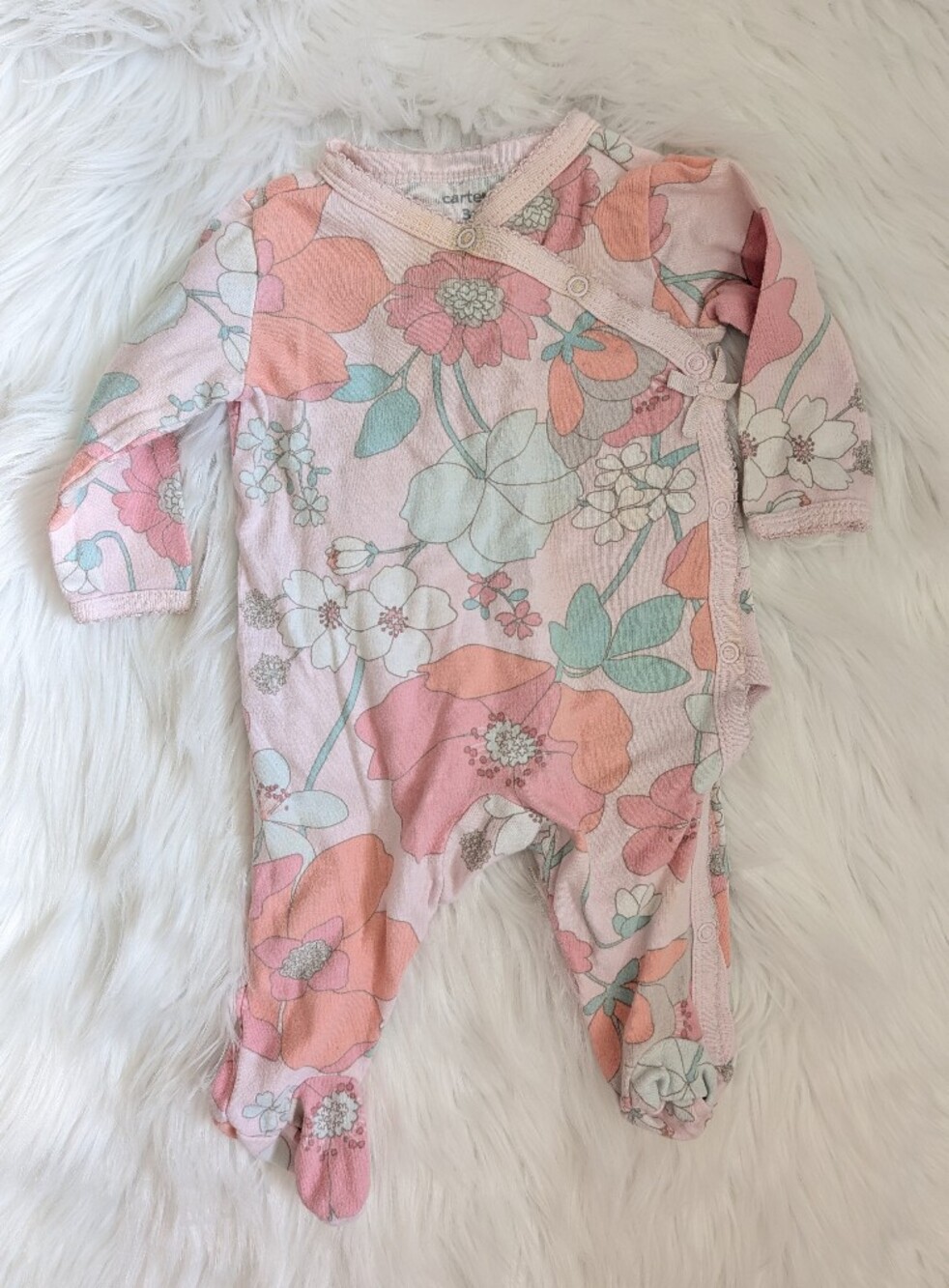 NEW Carter's Pink Floral Footed One-Piece Sleeper Kimono